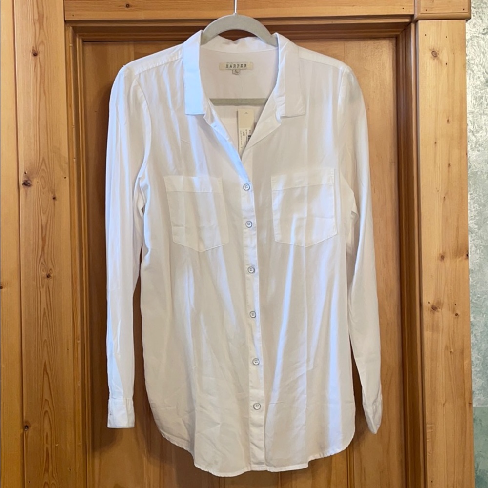 Harper White Button-Down Shirt with Chest Pockets